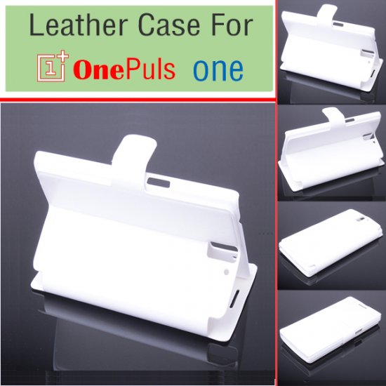 Leather Flip Cover Case Stand for Oneplus One Smartphone White