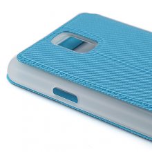 Premium Transparent Window Flip Cover Leather Case for SAM Note 3/N9000 Blue