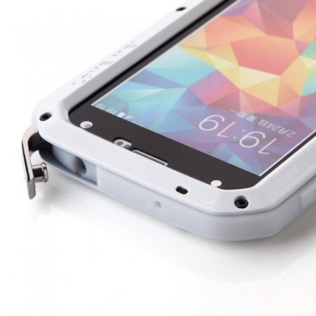 Love Mei Waterproof Shockproof Aluminum Case+Gorilla Glass for Samsung Galaxy S5 White
