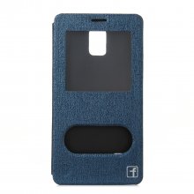 Leather View Flip Cover Stand Case for Samsung Note 4 Smartphone Blue