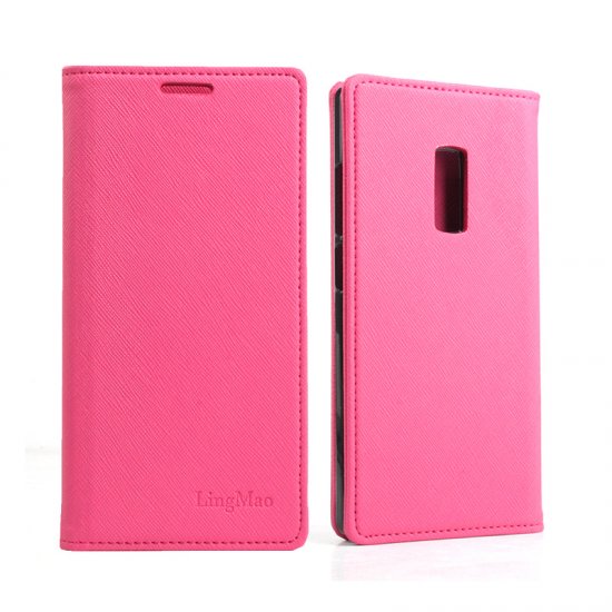 Cool Cross Pattern Leather Flip Case Built-in Magnetic for ONEPLUS 2 Smartphone Rose