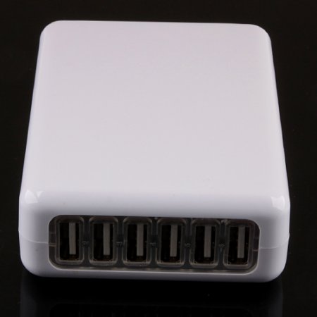 6-USB Travel Charger with Four Plugs White