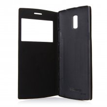 Leather View Flip Cover Case for DOOGEE KISSME DG580 Smartphone Black