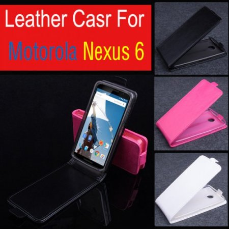 Leather Flip Cover Stand Case for Motorola Nexus 6 Smartphone Black