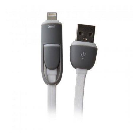 2 in 1 USB Cable Data Transmit and Charging Cable for iPhone & Android White
