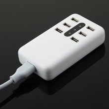 6-Ports DC 5.2V/ 2.4A USB Charger with LED Lights White
