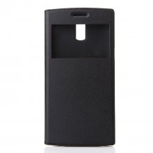 Leather View Flip Cover Case for DOOGEE KISSME DG580 Smartphone Black