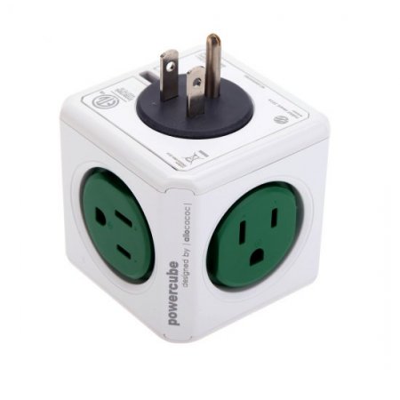 PowerCube Original Power Strip Socket Wall Charger US Plug with 5 Outlets Green
