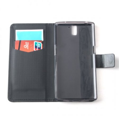 Fashion Leather Flip Case Cover for ONEPLUS ONE Smartphone Black
