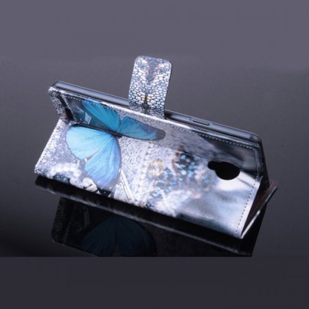 Fashion Painting Blue Butterfly Flip Cover Stand Case For Doogee DG550 Smartphone