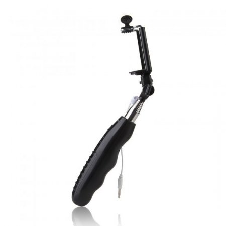 Portable Extendable Handheld Wired Monopod Selfie Stick with Built-in Shutter Black