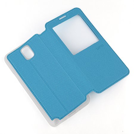 Premium Transparent Window Flip Cover Leather Case for SAM Note 3/N9000 Blue
