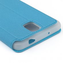 Premium Transparent Window Flip Cover Leather Case for SAM Note 3/N9000 Blue