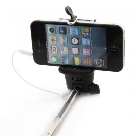 MOWTO Z07-5S Cable Take Pole Wired Monopod Selfie Stick + Cell Phone Clip Holder Green