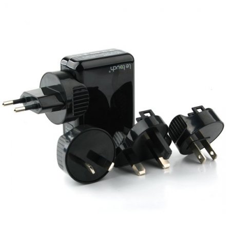 Le touch Power Bin Travel Charger 4 USB Port with Universal AC Plugs EU UK US AU- Black