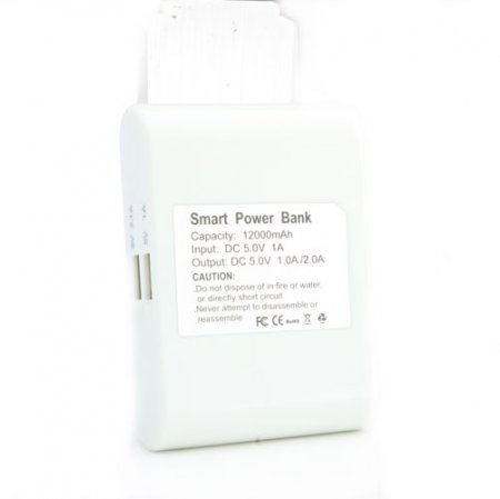 12000mAh Portable Mobile Power Bank White