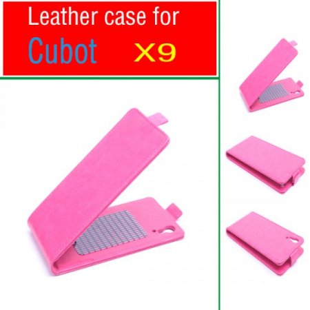 Leather Flip Cover Case Stand for Cubot X9 Smartphone Pink