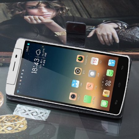 Fashion Leather Flip Case Cover for iNew V8 Smartphone Black