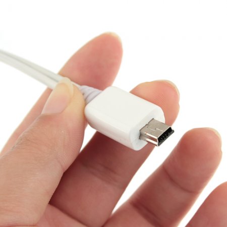 PowerChic White Mini USB Charge & Sync Cable with Blue Visible EL for MP3 MP4 Mobile Phones