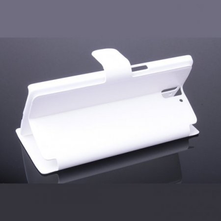 Leather Flip Cover Case Stand for Oneplus One Smartphone White