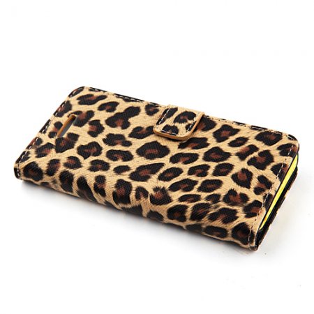 Magnetic Closure Protective Flip Cover Stand Leopard Stripe Leather Case for iPhone5c