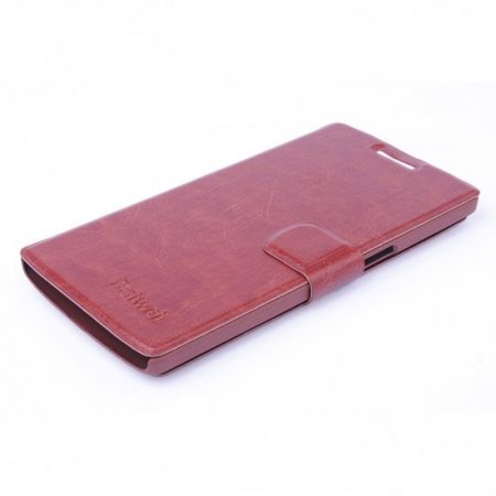 Leather Flip Cover Case Stand for Oneplus One Smartphone Brown