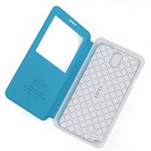 Premium Transparent Window Flip Cover Leather Case for SAM Note 3/N9000 Blue