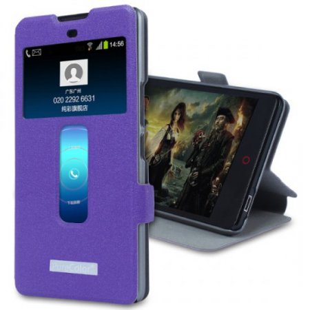 S-view Flip Cover Case Stand for ZTE Nubia Z7 Max Smartphone Purple