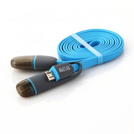 2-in-1 1M Noodle 8Pin & Micro USB Charging Cable For iPhone 5/6/6 Plus Android Phones