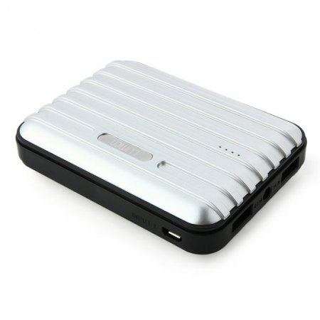 Lumen Stone Line 12000mAh Dual USB Power Bank with Flashlight Silver