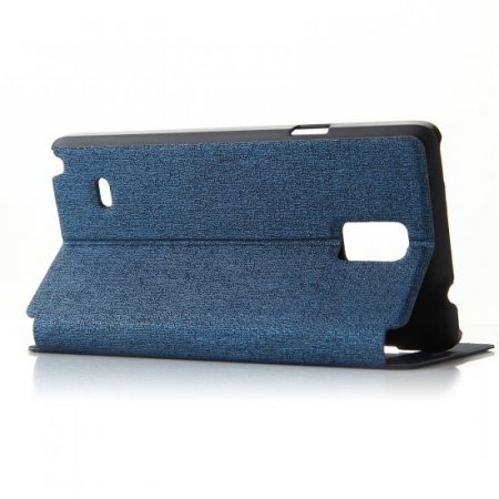 Leather View Flip Cover Stand Case for Samsung Note 4 Smartphone Blue