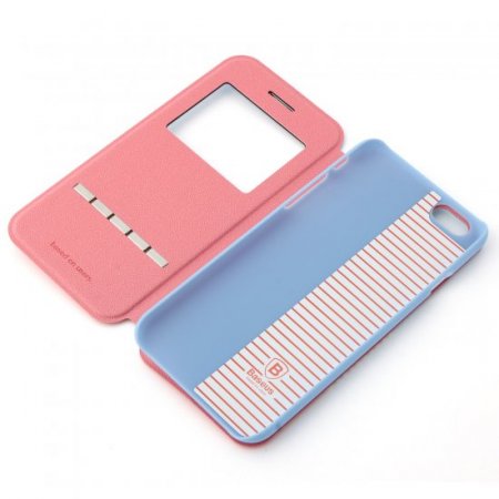 Leather Flip Cover Stand Case for iPhone 6 Blue ＆ Pink