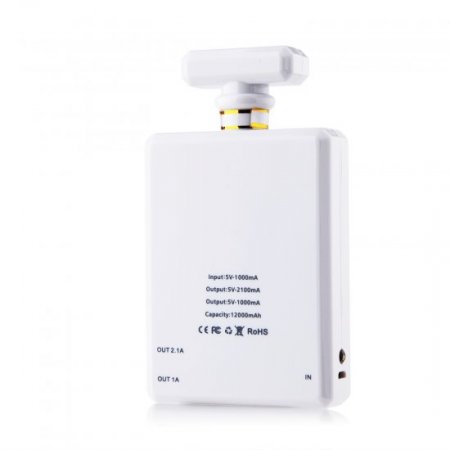 12000mAh Perfume Bottle Shaped Dual USB Power Bank for Smartphone -White