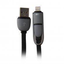 2 in 1 USB Cable Data Transmit and Charging Cable for iPhone & Android Black