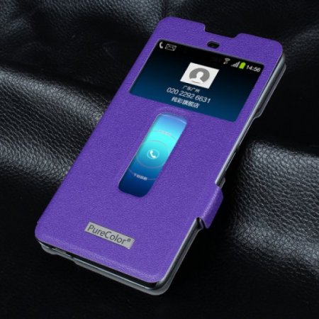 S-view Flip Cover Case Stand for ZTE Nubia Z7 Max Smartphone Purple