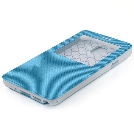 Premium Transparent Window Flip Cover Leather Case for SAM Note 3/N9000 Blue