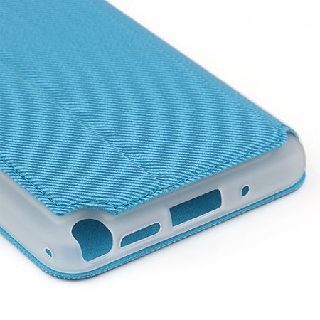 Premium Transparent Window Flip Cover Leather Case for SAM Note 3/N9000 Blue