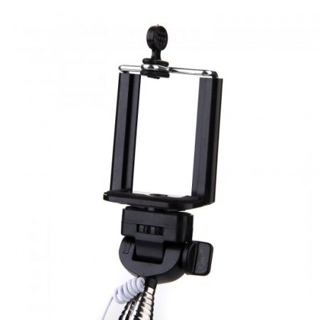 Portable Extendable Handheld Wired Monopod Selfie Stick with Built-in Shutter Black