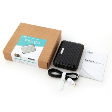 Lumen Stone Line 12000mAh Dual USB Power Bank with Flashlight Black