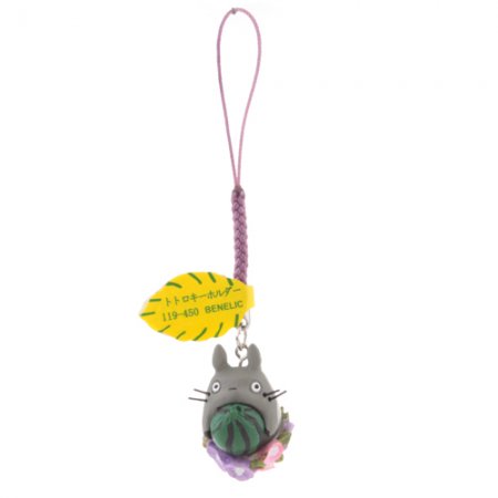 Totoro Holding Watermelon Pattern Resin Cellphone Pendant with Purple Strap