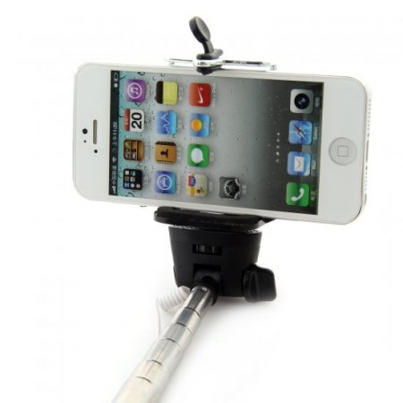 MOWTO Z07-5S Cable Take Pole Wired Monopod Selfie Stick + Cell Phone Clip Holder Green