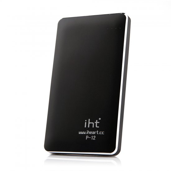 IHT P-12 12000mAh Dual USB Power Bank for iPhone iPad Smartphone Black
