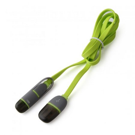 2 in 1 USB Cable Data Transmit and Charging Cable for iPhone & Android Green