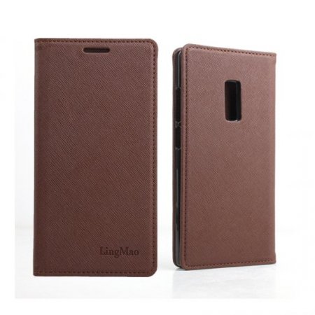 Cool Cross Pattern Leather Flip Case Built-in Magnetic for ONEPLUS 2 Smartphone Brown