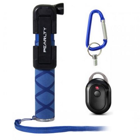 iPearl Pearlty Porket Monopod Selfie Stick+Bluetooth Shutter+Clip Holder+Buckle Blue