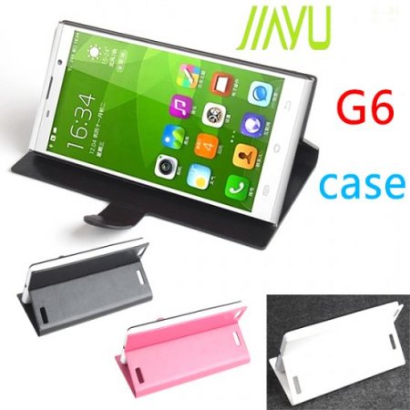 Protective PU Leather Flip Case for JIAYU G6 Smartphone Rosy