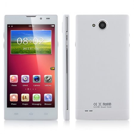 HD5000 Smartphone MTK6582 Quad Core Android 4.2 5.0 Inch 1GB 8GB - White