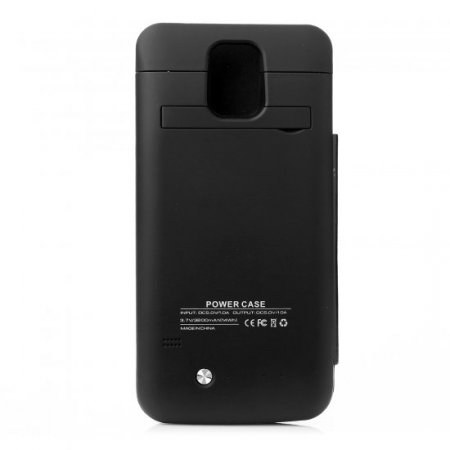 3800mAh Flip Leather Battery Case Cover Power Bank for Samsung Galaxy S5 Black