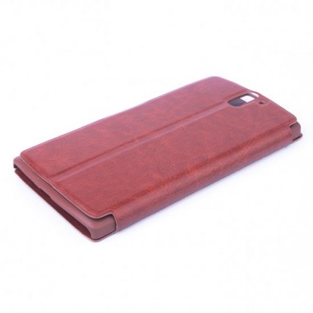 Leather Flip Cover Case Stand for Oneplus One Smartphone Brown