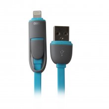 2 in 1 USB Cable Data Transmit and Charging Cable for iPhone & Android Blue